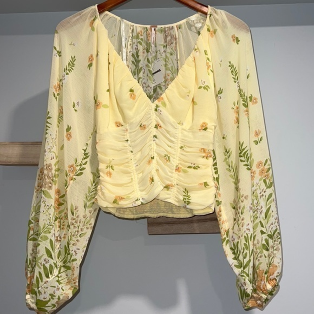 Free people floral corset top ballon sleeve NWT‎